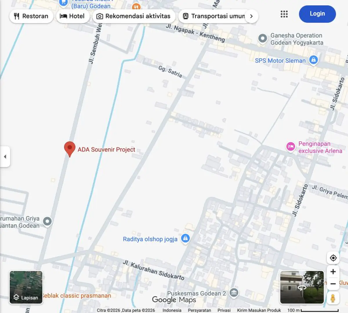 Preview peta lokasi showroom ADA Souvenir Project di Godean